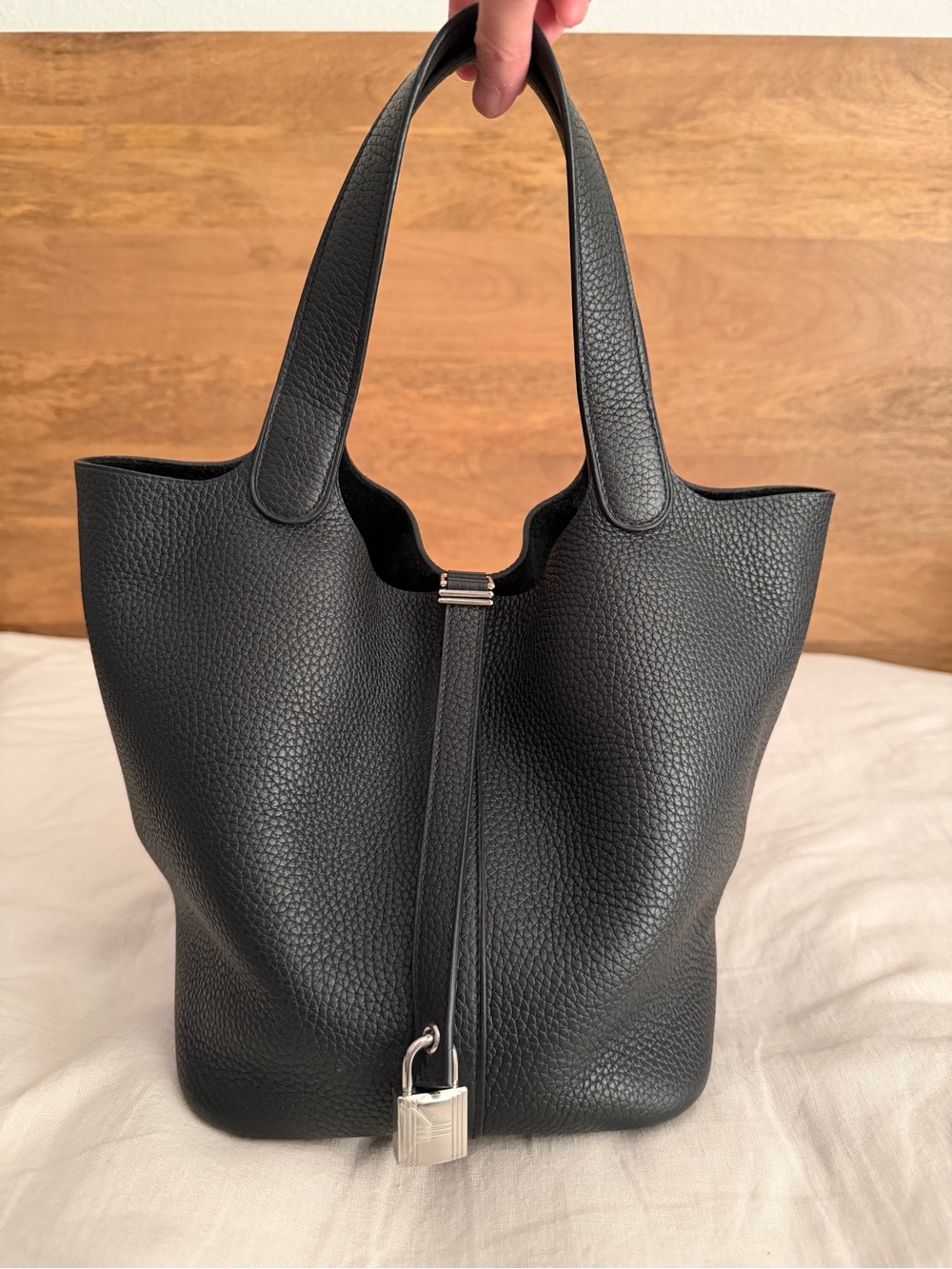Hermes Picotin 22 MM size in Black Clemence with Silver Hardware